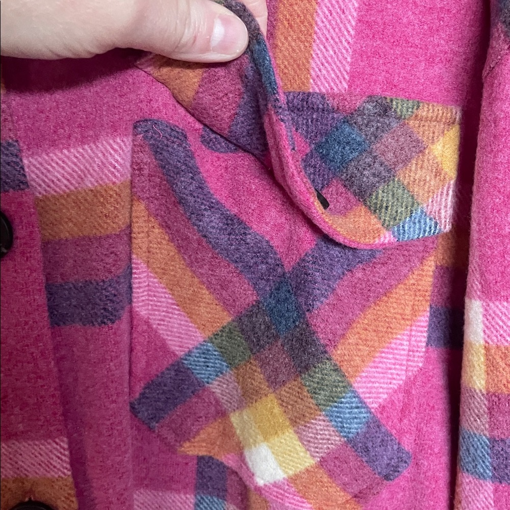 Zenana size XL Pink and Orange Plaid Fleece Button Down Shirt with Pockets - Picture 4 of 10